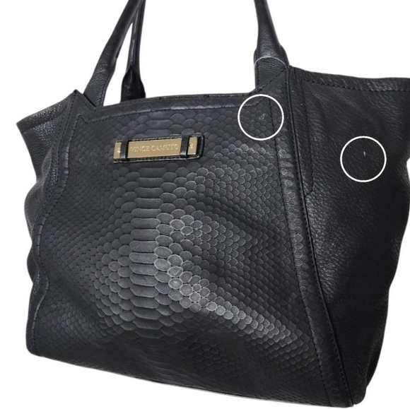Vince Camuto Black Leather Snake Embossed Tote Purse Bag - Picture 6 of 6